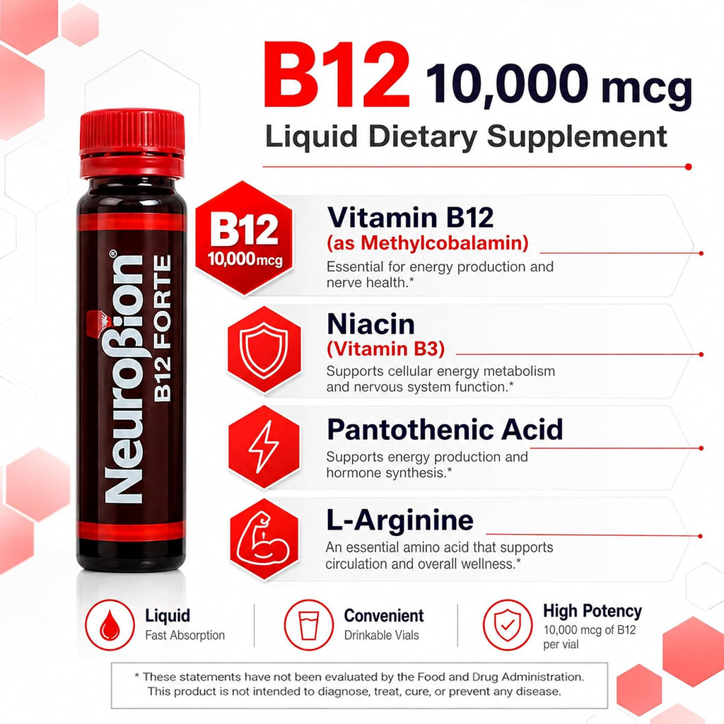 Neurobion Forte Vitaminas B12, B6, B1, B2 y Niacina - 20 Viales Orales de 10 ml - Complejo B Líquido para Energía y Sistema Nervioso