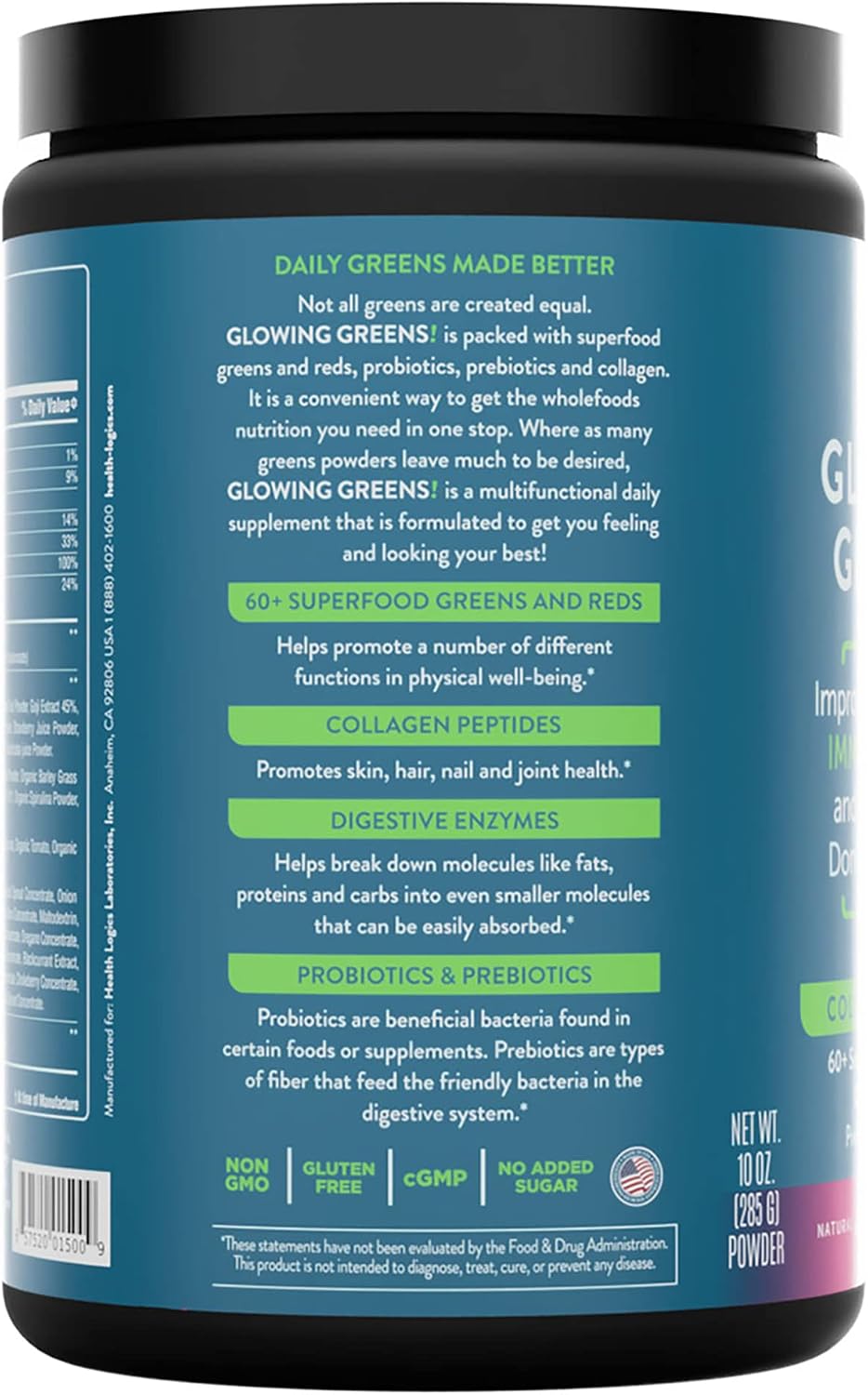Health Logics Glowing Greens Superfood Powder with Collagen Peptides – Berry Blast