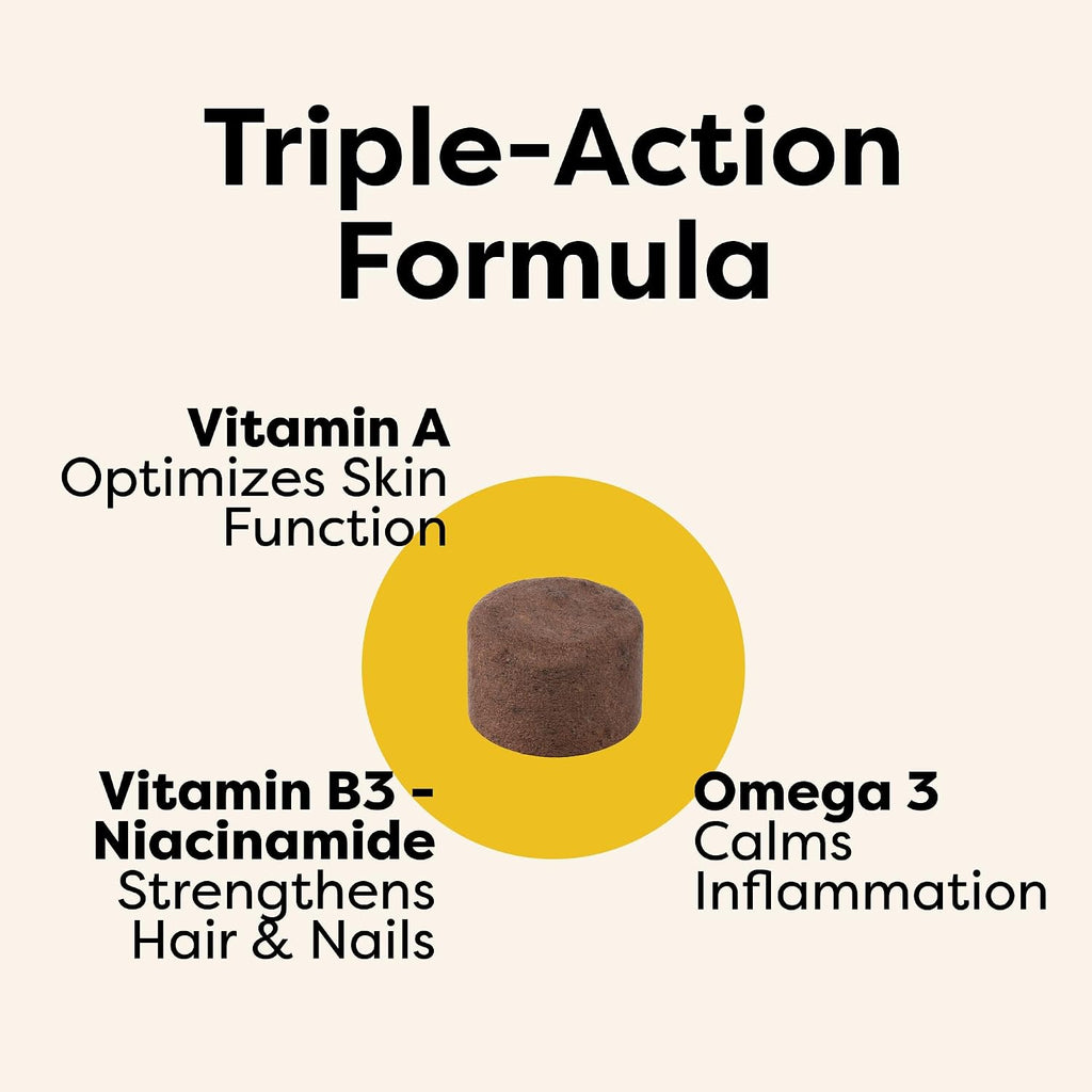 Suplemento Médico para Piel, Pelo y Uñas de Perros | Vitamina A, Niacinamida y EPA Omega 3 | 90 Masticables
