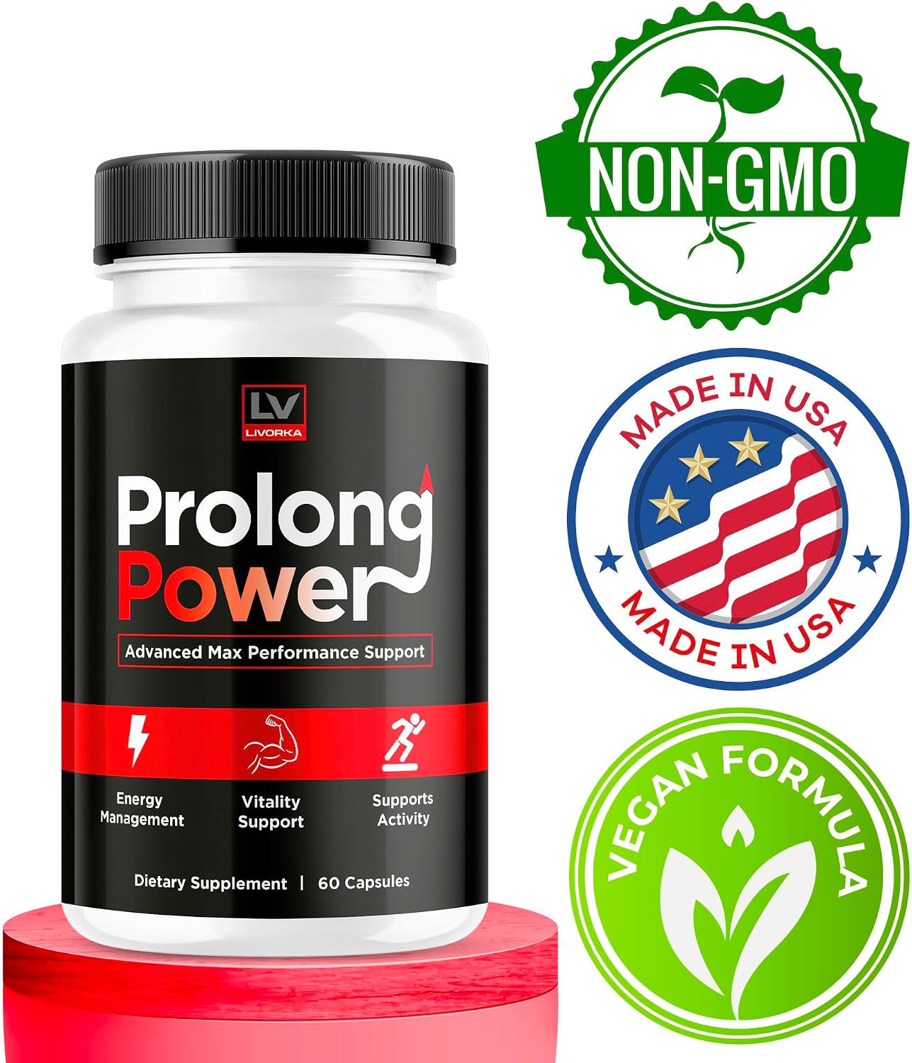 LIVORKA Prolong Power Pills para Hombres, 60 Cápsulas - Suplemento Masculino