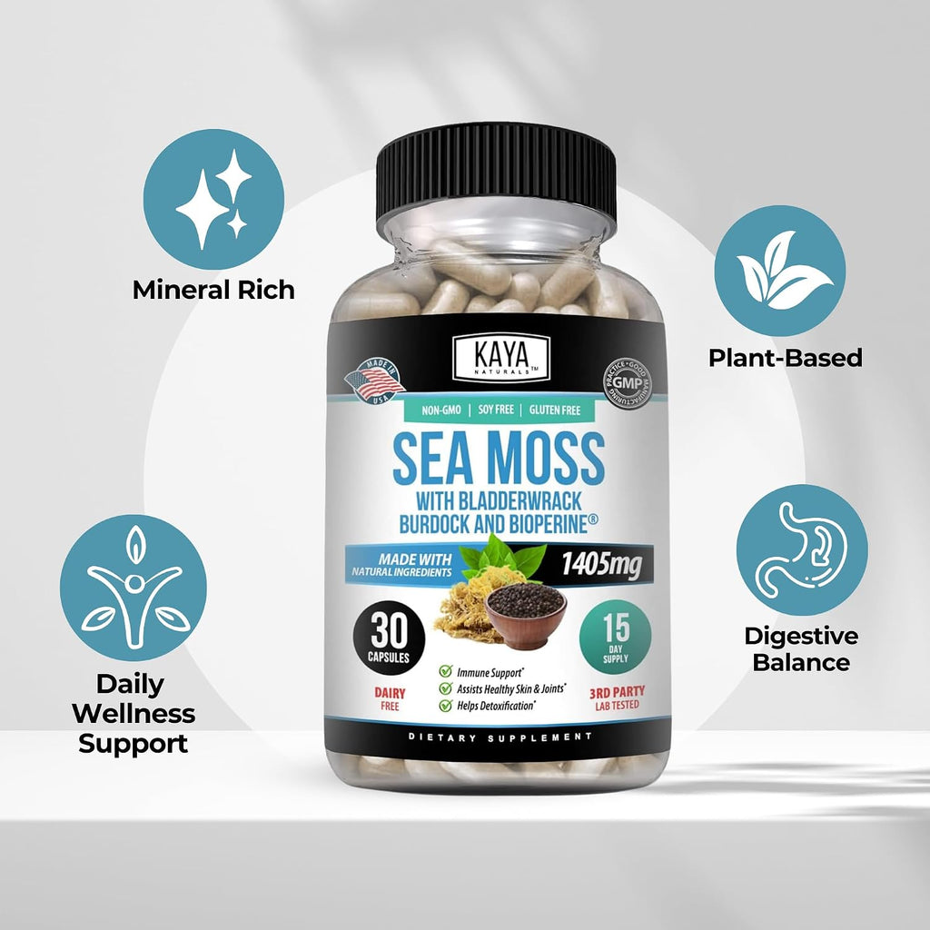 Kaya Naturals Sea Moss - Suplemento de Movilidad para Hombres y Mujeres, 30 Cápsulas
