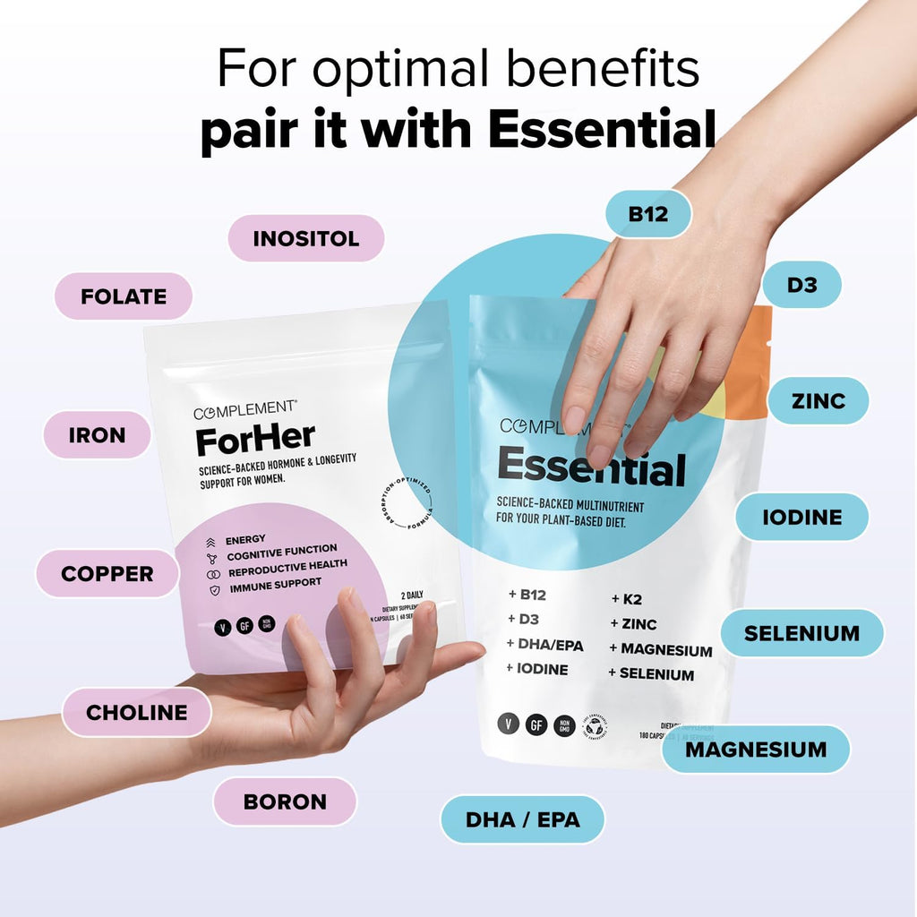 COMPLEMENT ForHer Women’s Multivitamin with Inositol - Hormone Balance Supplement for Women, Hair Growth & Immune Support - Vitamins with B9 & Iron - 120 Capsules, 60 Servings