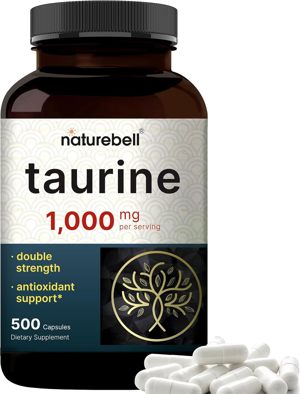 NatureBell Taurina 1.000mg por Dosis, 500 Cápsulas | Suplemento de Aminoácidos Esenciales