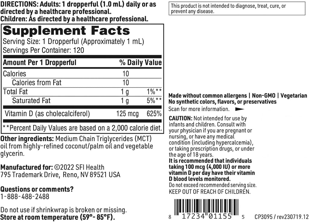 Vitamina D3 5000 UI Gotas Líquidas - Klaire Labs SFI Health