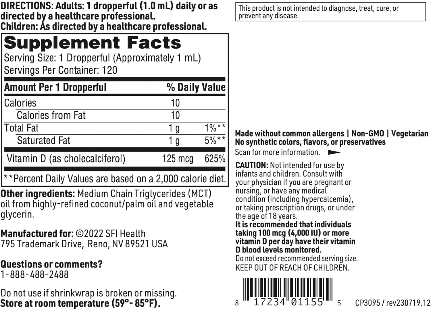 Vitamina D3 5000 UI Gotas Líquidas - Klaire Labs SFI Health