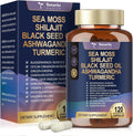 Suplemento 25-en-1 de Musgo de Mar, Aceite de Semilla Negra, Ashwagandha, Jengibre y Shilajit - 120 Cápsulas Veganas