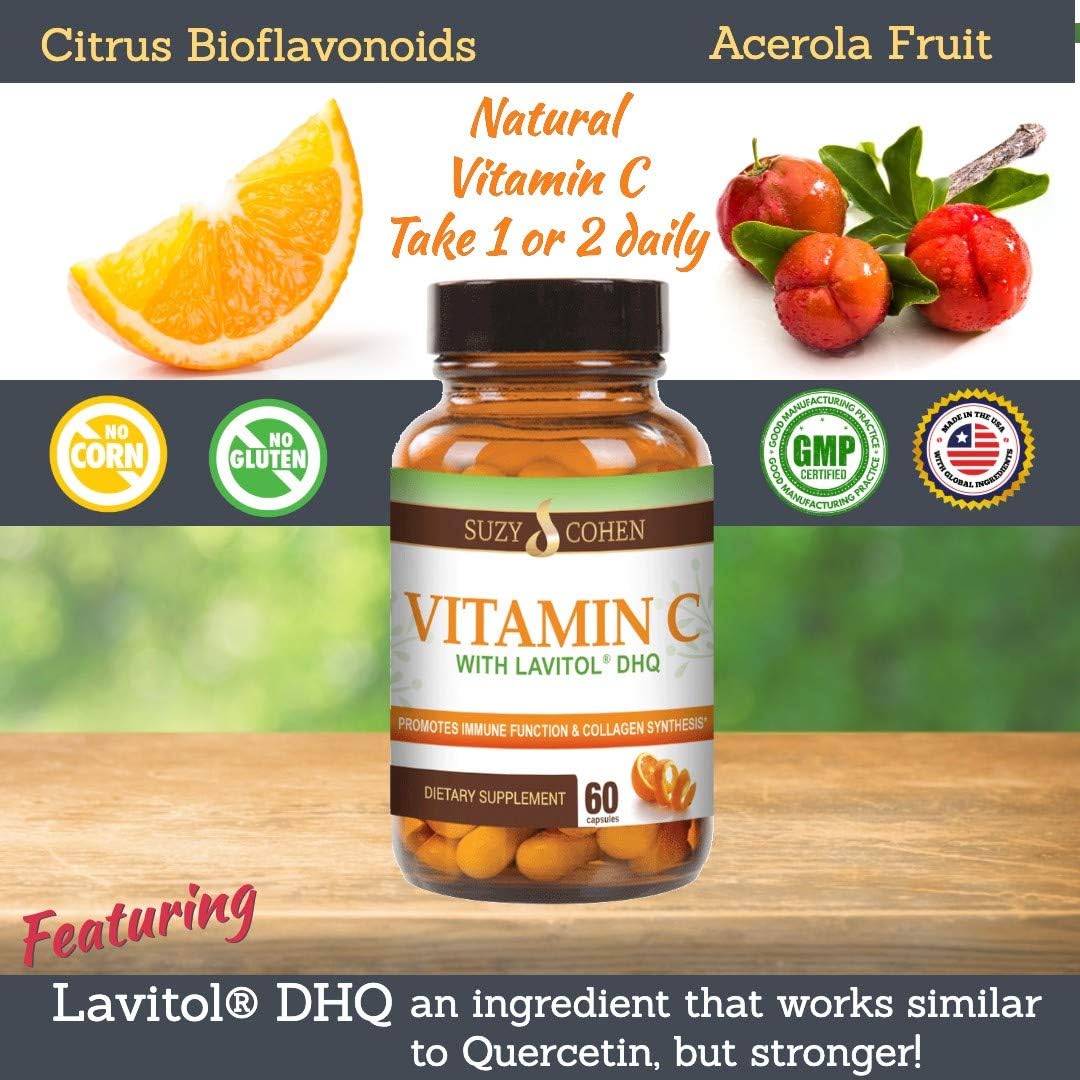 Vitamina C Natural de Acerola con Lavitol DHQ y Bioflavonoides - 250 mg, 60 Cápsulas