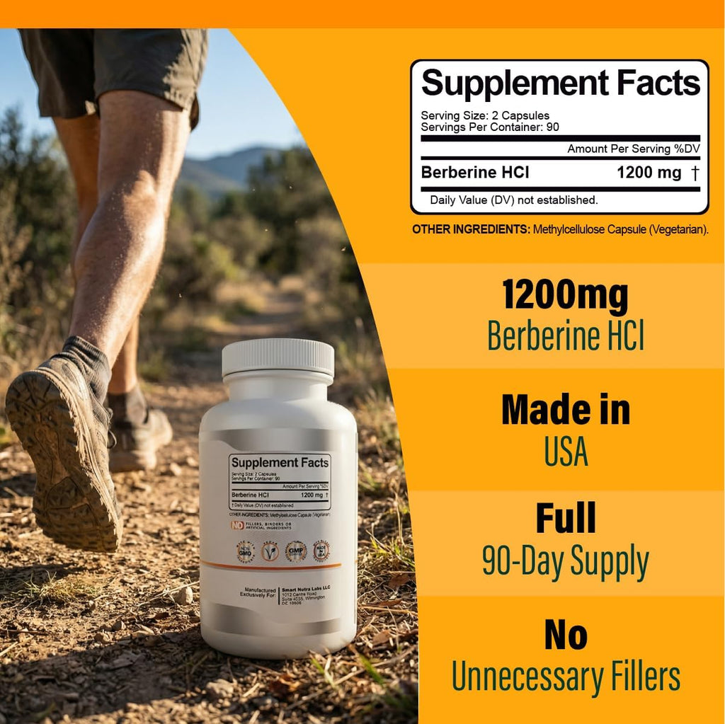 Smart Nutra Labs Premium Berberina HCL 1200mg | 180 Cápsulas Veganas