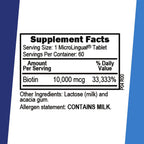 Superior Source Biotina 10.000 mcg - Suplemento dietético de biotina para cabello, piel y uñas - 60 tabletas sublinguales de disolución rápida