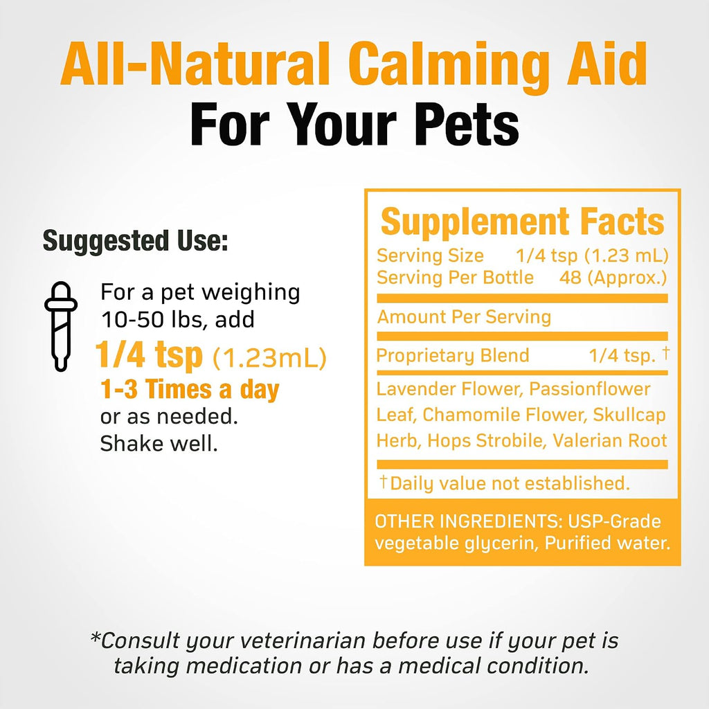 Cedar Bear Pet's Calm Down - Suplemento Herbal Natural para Alivio del Estrés en Gatos, Perros, Aves y Mascotas Exóticas, 60 ml