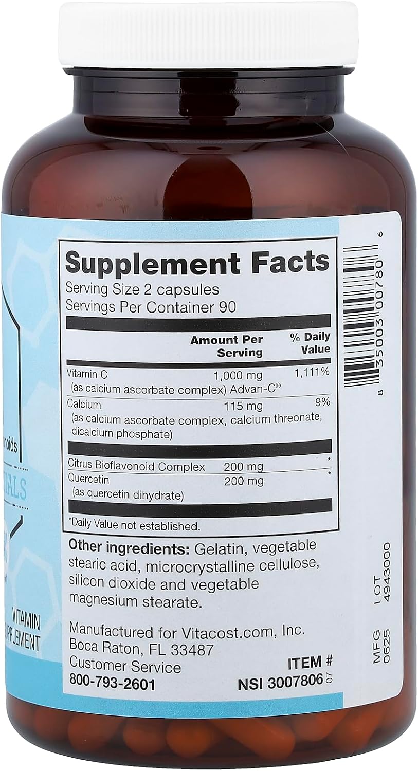 Vitacost Synergy®, Advan-C® Incluye Quercetina y Bioflavonoides, 180 Cápsulas