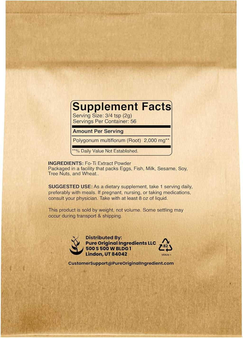 Pure Original Ingredients Extracto de Fo-Ti en Polvo (113 g) - Raíz de Polygonum Multiflorum 10:1, Puro y Fino