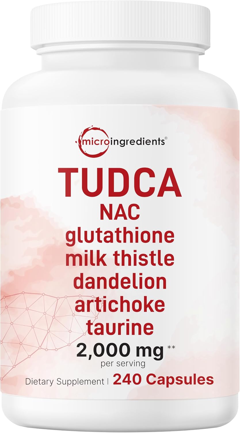Micro Ingredients TUDCA Bile Salts 2,000mg Supplement, 240 Cápsulas | Complejo 7 en 1 con NAC, Cardo Mariano, Glutatión, Diente de León y Alcachofa