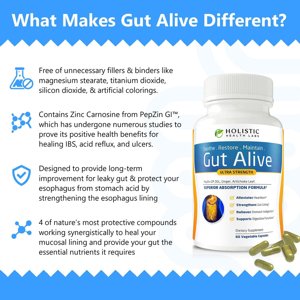 Holistic Health Labs Gut Alive - Apoyo Natural contra el Ardor, Indigestión e Hinchazón (60 Cápsulas)