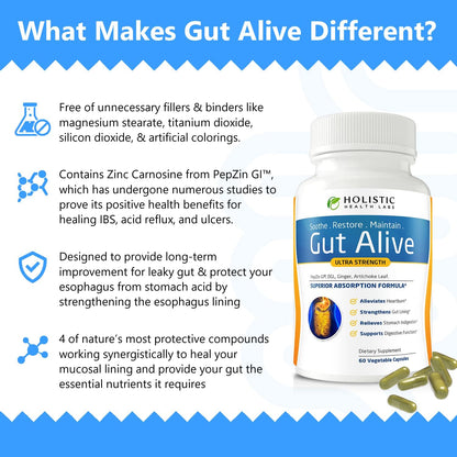 Holistic Health Labs Gut Alive - Apoyo Natural contra el Ardor, Indigestión e Hinchazón (60 Cápsulas) – Image 2