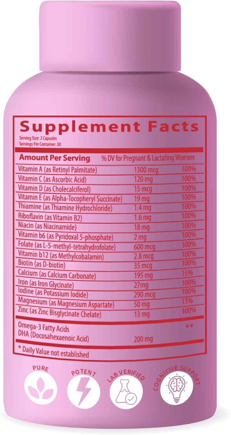 Advanced Bionetix Bio-Available Prenatal Vitamins for Women, Natural Methylated Folate Folic Acid, DHA Omega 3. Multivitamin Pre, During & Post Pregnancy