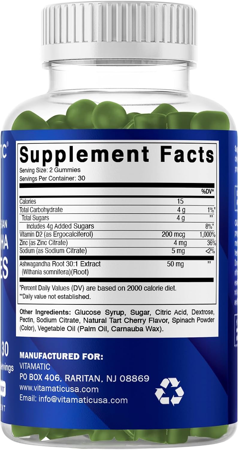 Vitamatic Ashwagandha 30:1 Extract 50 mg – Gominolas Veganas con Withanólidos – 60 Unidades