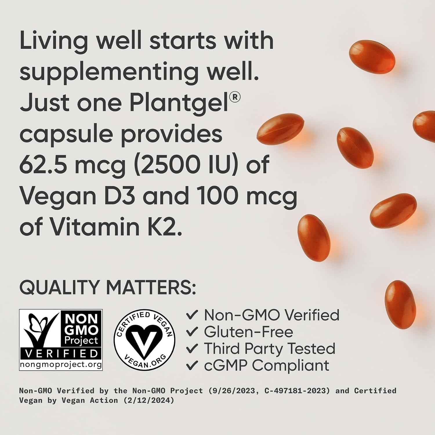 Sports Research Vitamina D3 + K2 Vegana 2500 UI + 100 mcg MK-7 - 60 Softgels