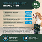 VETRISCIENCE Veterinary Strength Healthy Heart Chews, Suplemento cardíaco para perros y gatos, sabor a pollo, 60 unidades