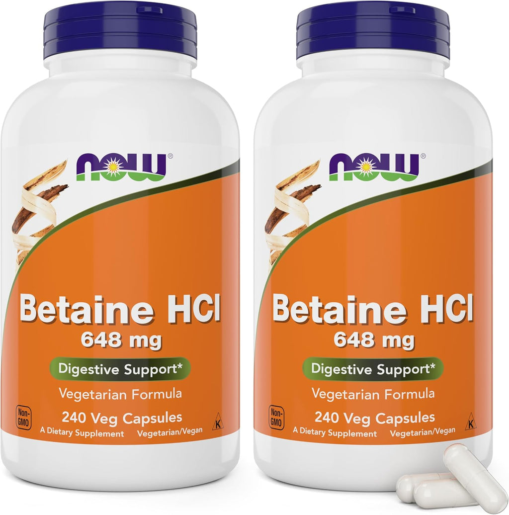 Betaina HCl 648 mg, 120 Cápsulas Veganas – NOW Foods