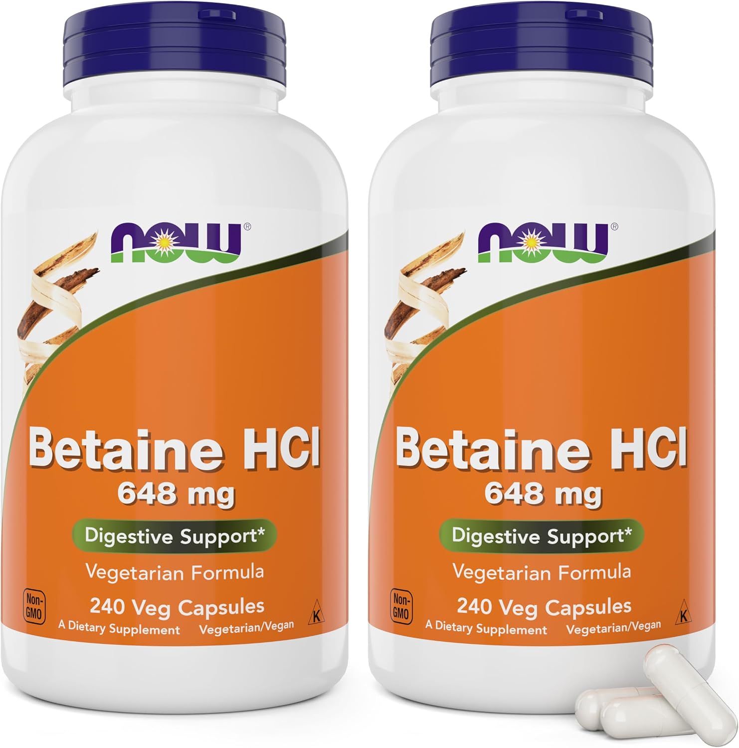 Betaina HCl 648 mg, 120 Cápsulas Veganas – NOW Foods