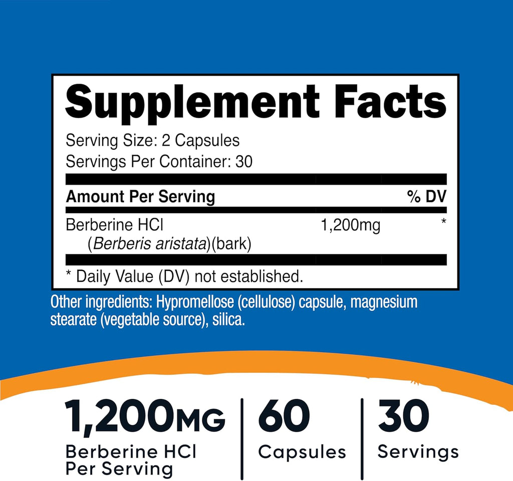 Nutricost Berberine HCl 600 mg, 120 Cápsulas Veganas (2 Frascos)
