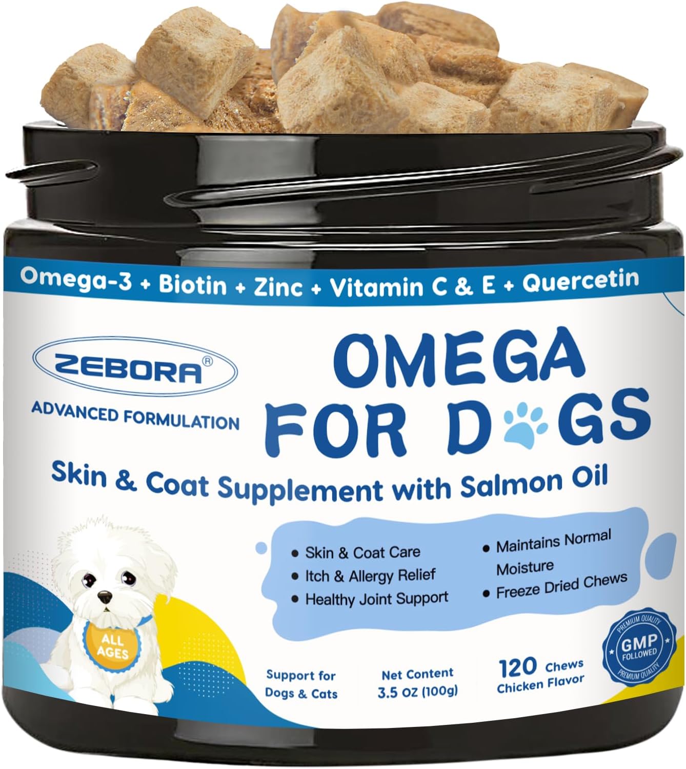 Omega 3 para Perros con Aceite de Salmón, 120 Masticables - Apoyo para Piel, Pelaje y Articulaciones