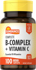 Sundance Complejo B Completo con Vitamina C | 100 Cápsulas | Fórmula de Vitaminas Esencial | Vegetariano, No OGM y Sin Gluten