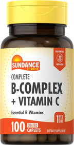 Sundance Complejo B Completo con Vitamina C | 100 Cápsulas | Fórmula de Vitaminas Esencial | Vegetariano, No OGM y Sin Gluten