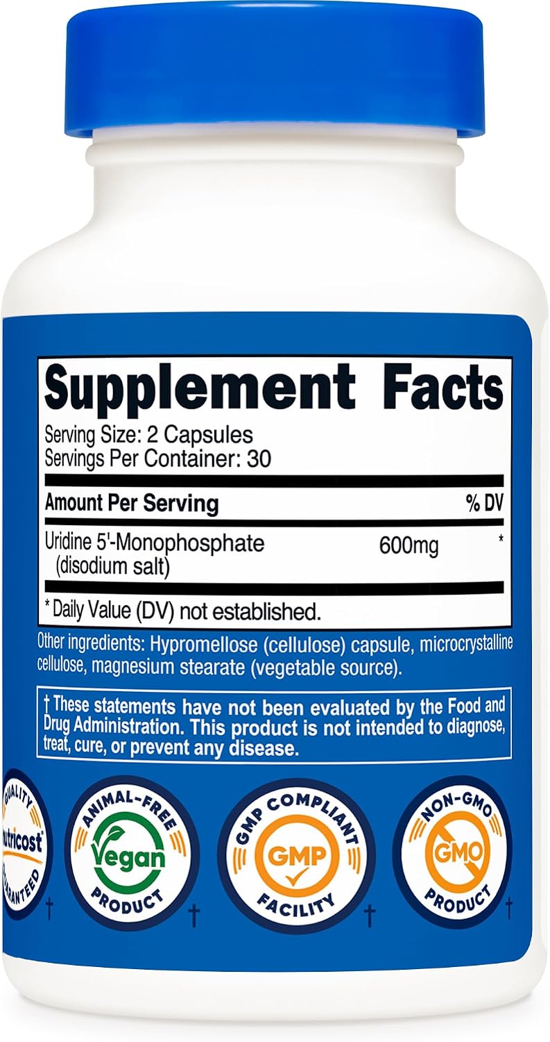 Nutricost Uridine Monophosphate (UMP) 60 Capsules, 600 mg per Serving - Vegan, 30 Servings