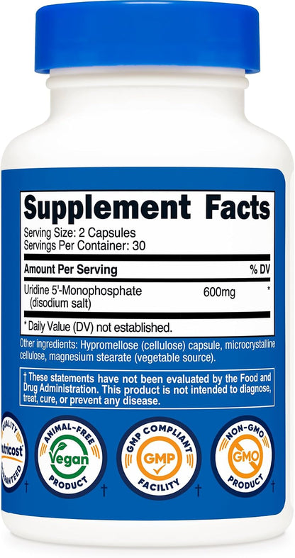 Nutricost Uridine Monophosphate (UMP) 60 Capsules, 600 mg per Serving - Vegan, 30 Servings – Image 5