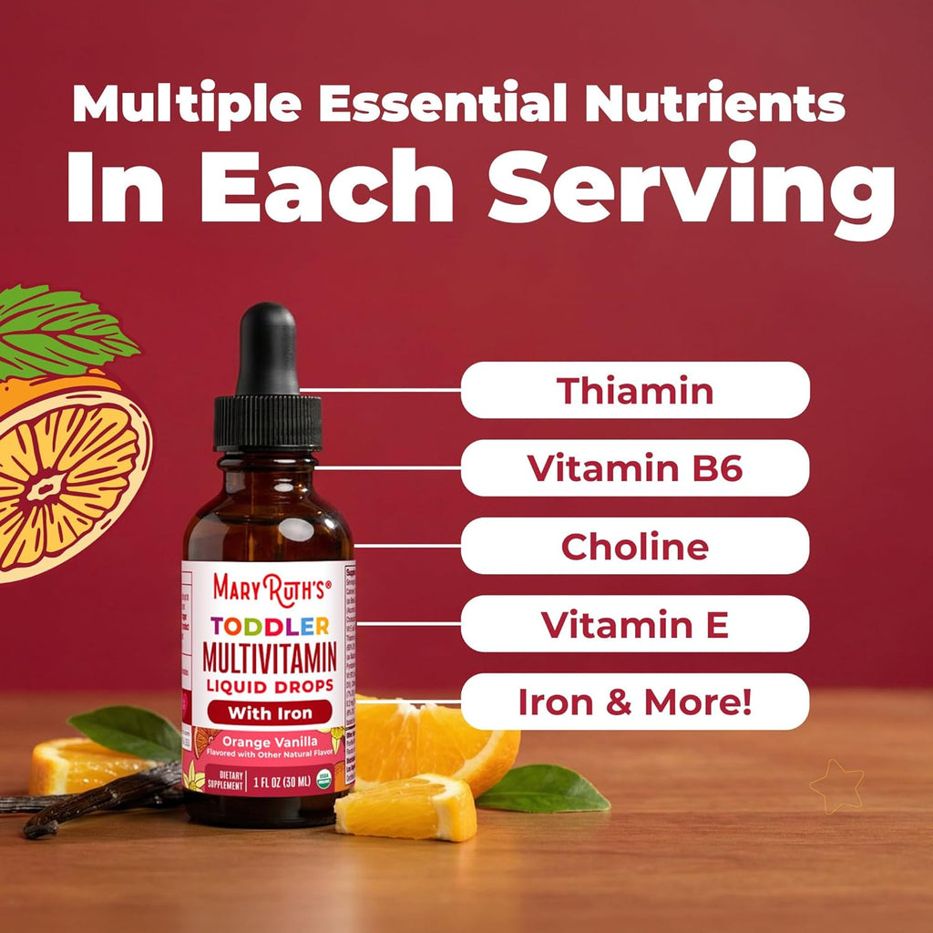 MaryRuth's Multivitamínico Infantil con Hierro Orgánico - Gotas Líquidas para Niños de 1 a 3 Años, 30 ml