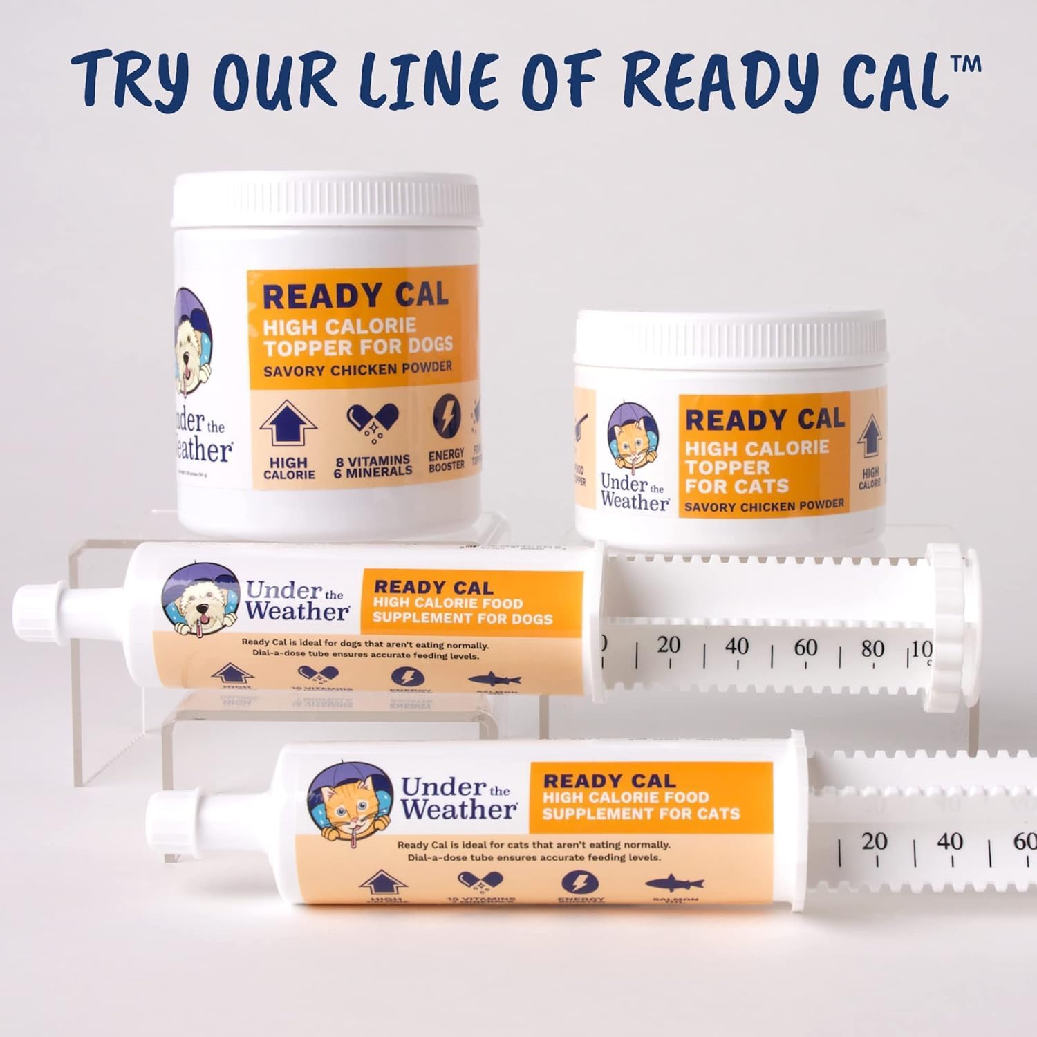 Under the Weather Ready Cal Powder para Perros - Complemento para Ganar Peso y Estimulante del Apetito, Sabor a Pollo, 300 g
