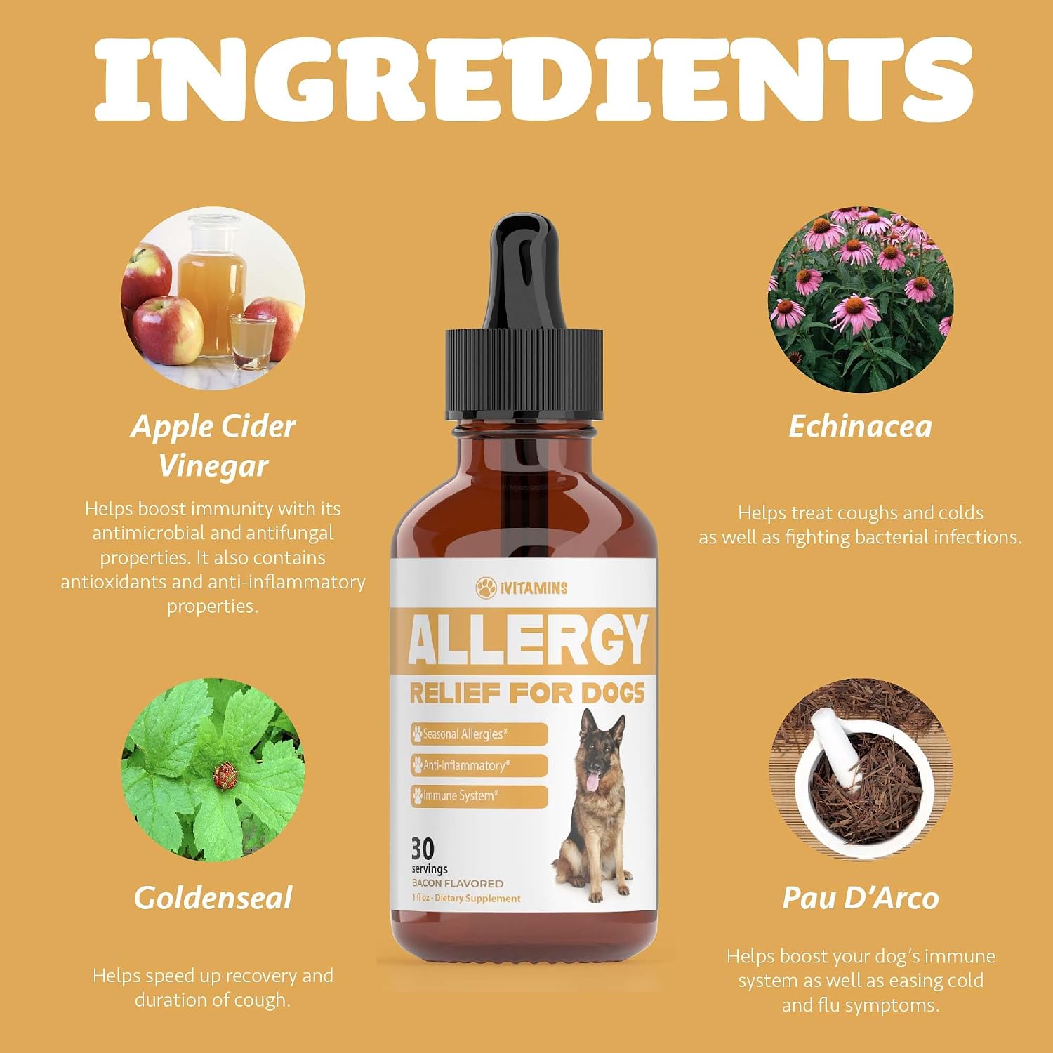 Alivio Natural para Alergias de Perros - Apoyo Contra Picazón y Estornudos - 30 ml