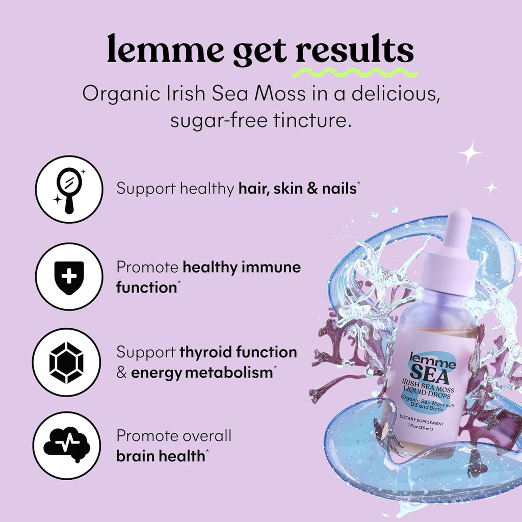 Lemme Irish Sea Moss Orgánico Gotas Líquidas con Vitamina D3 y Biotina, 30 ml