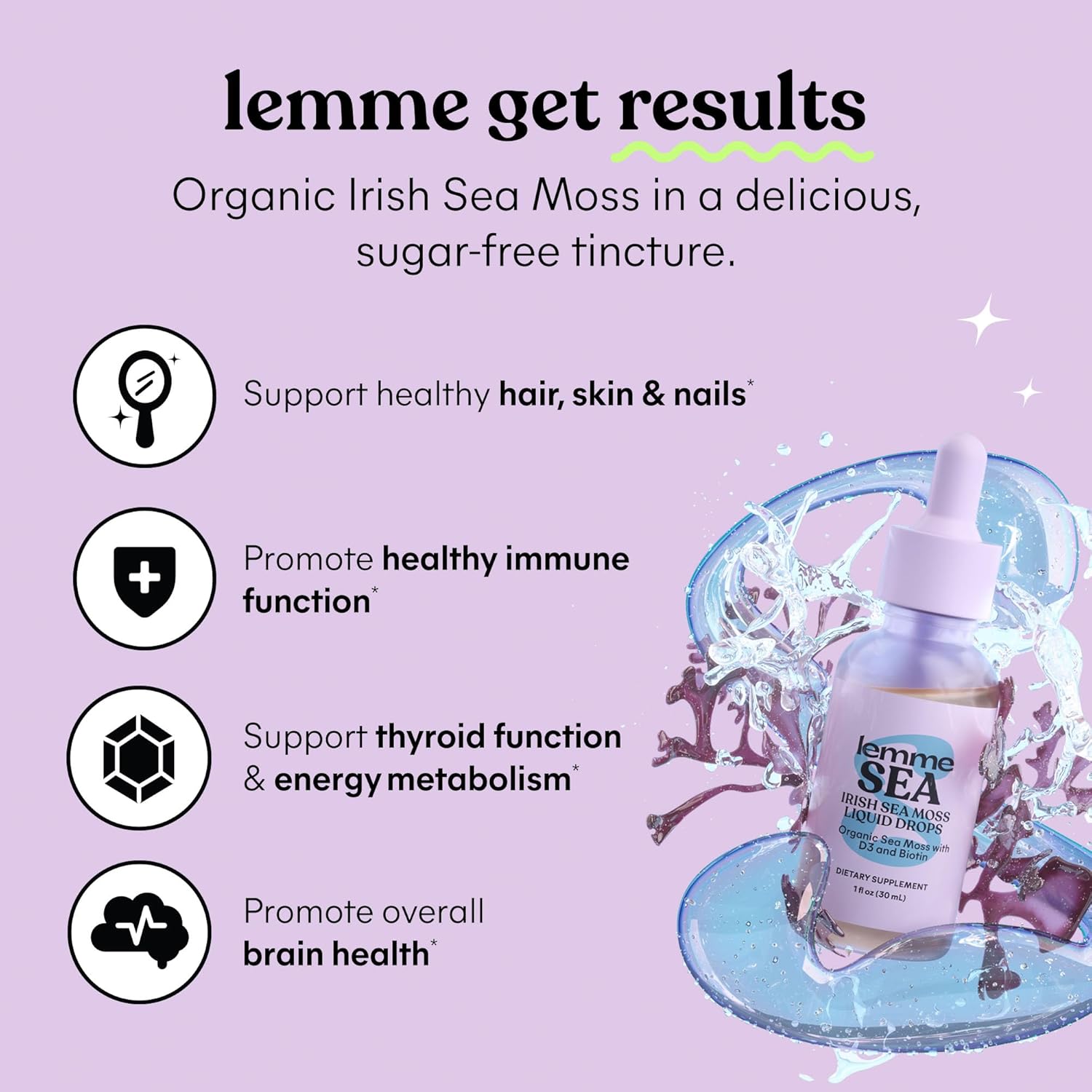 Lemme Irish Sea Moss Orgánico Gotas Líquidas con Vitamina D3 y Biotina, 30 ml