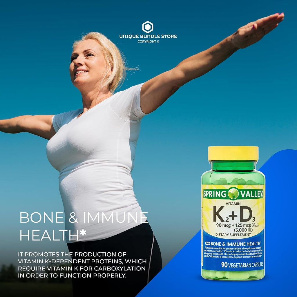 Vitamina D3 K2 5000 UI – 90 Cápsulas Vegetarianas, Alta Potencia D3 con K2, Fórmula para Huesos y Sistema Inmunológico (Pack de 3)
