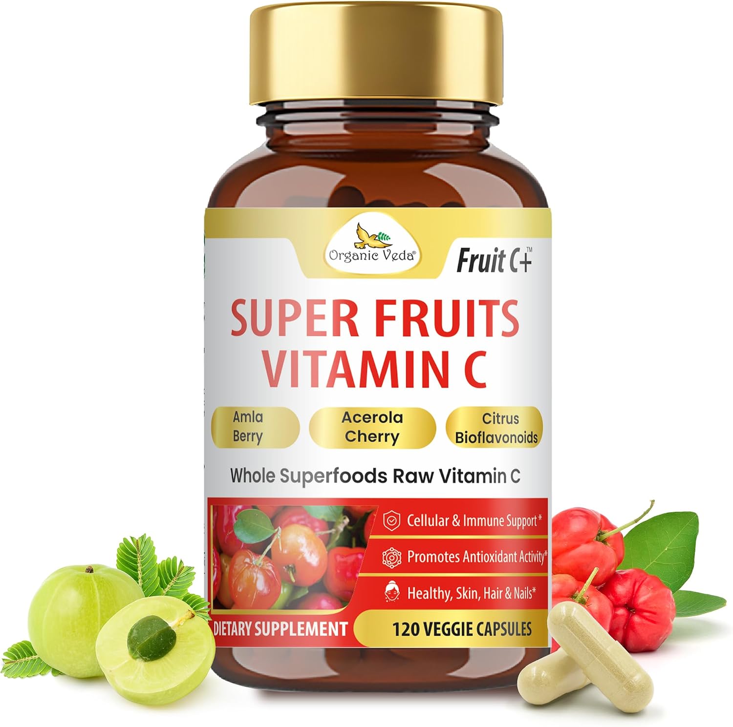 Organic Veda Super Fruits Vitamina C - Amla y Acerola con Bioflavonoides - 120 Cápsulas Veganas