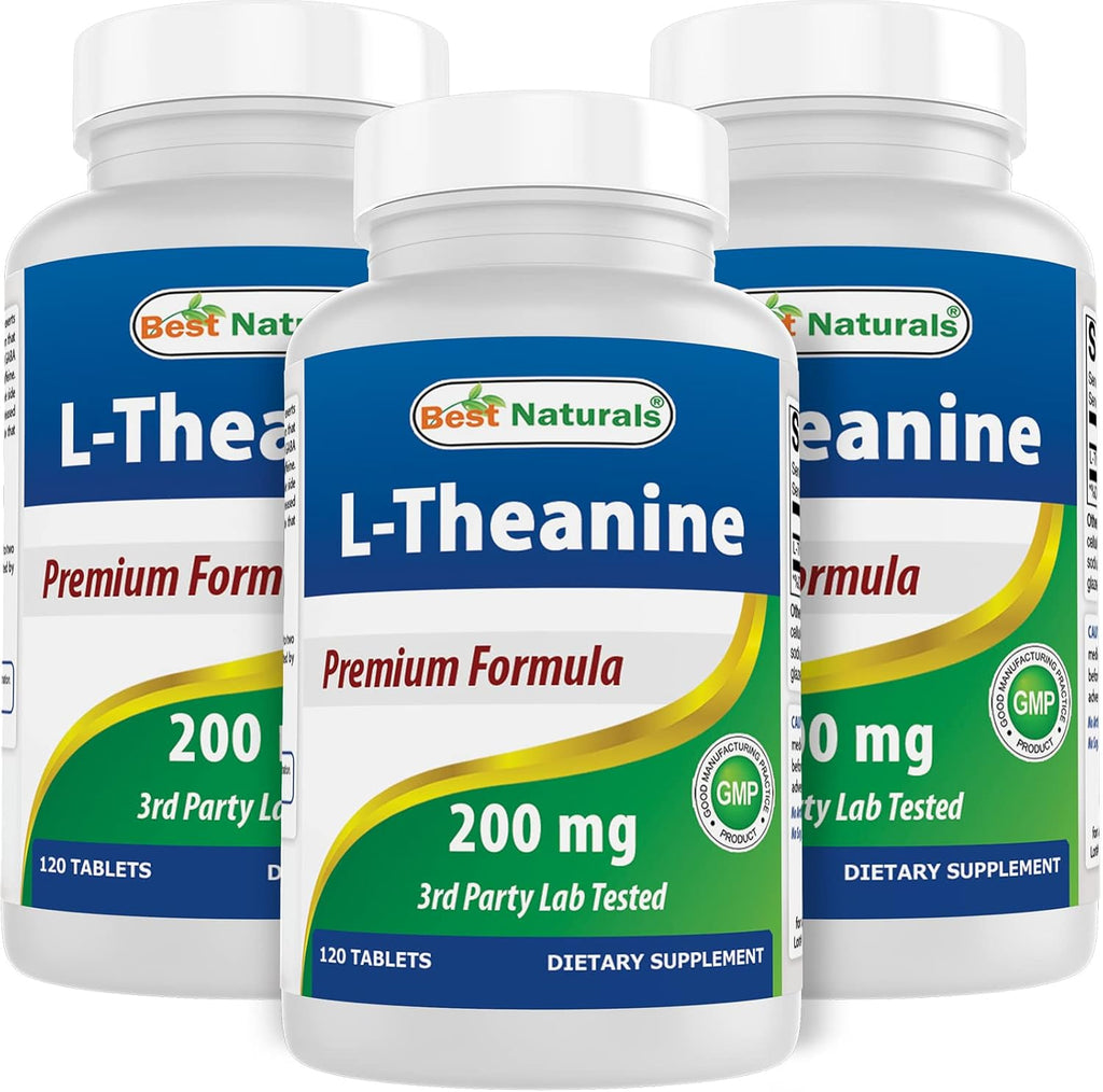 Best Naturals L-Teanina 200mg por Comprimido - Ayuda a la Relajación sin Somnolencia - 120 Comprimidos Vegetales (Pack de 3)