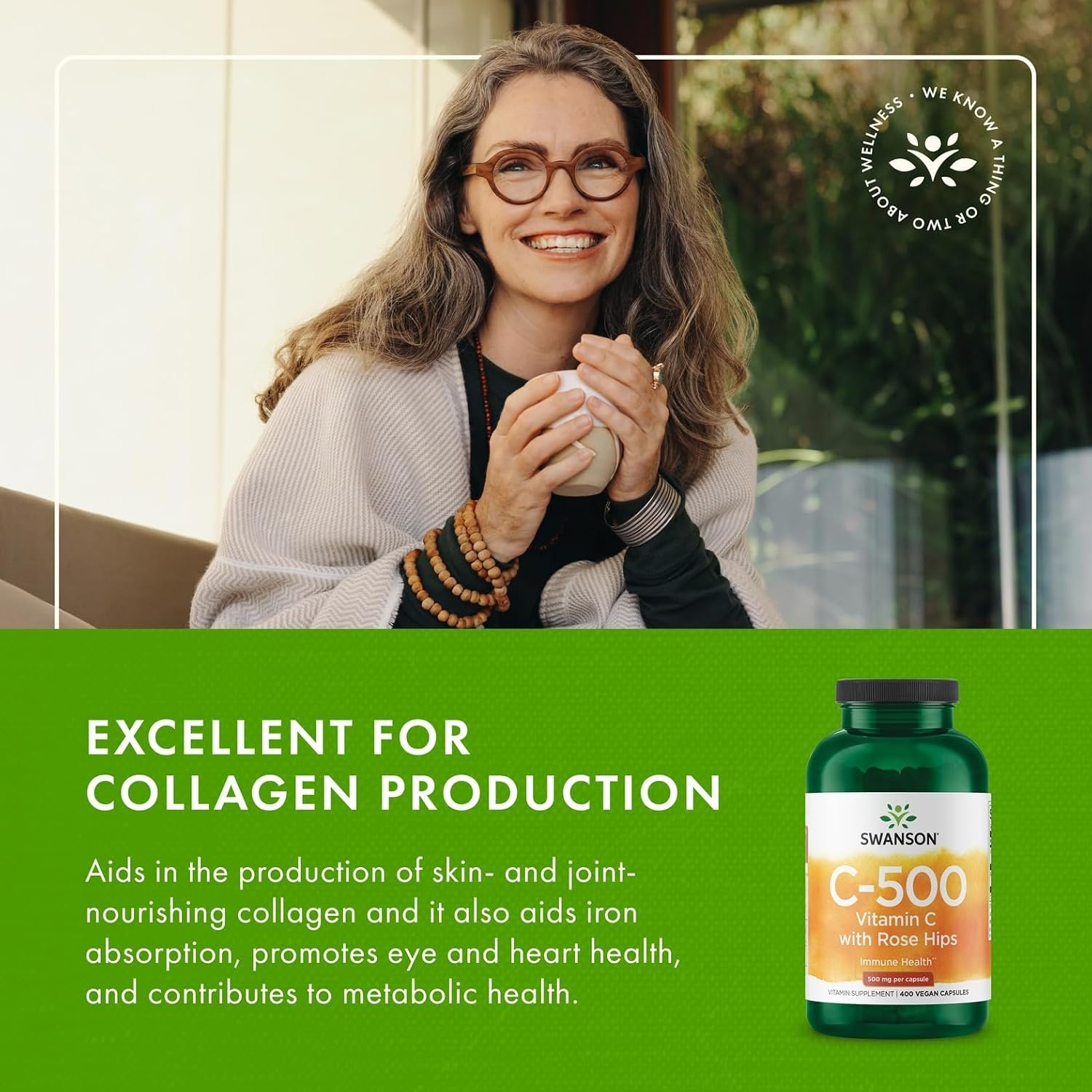 Swanson Vitamina C con Escaramujo 500 mg 400 Cápsulas