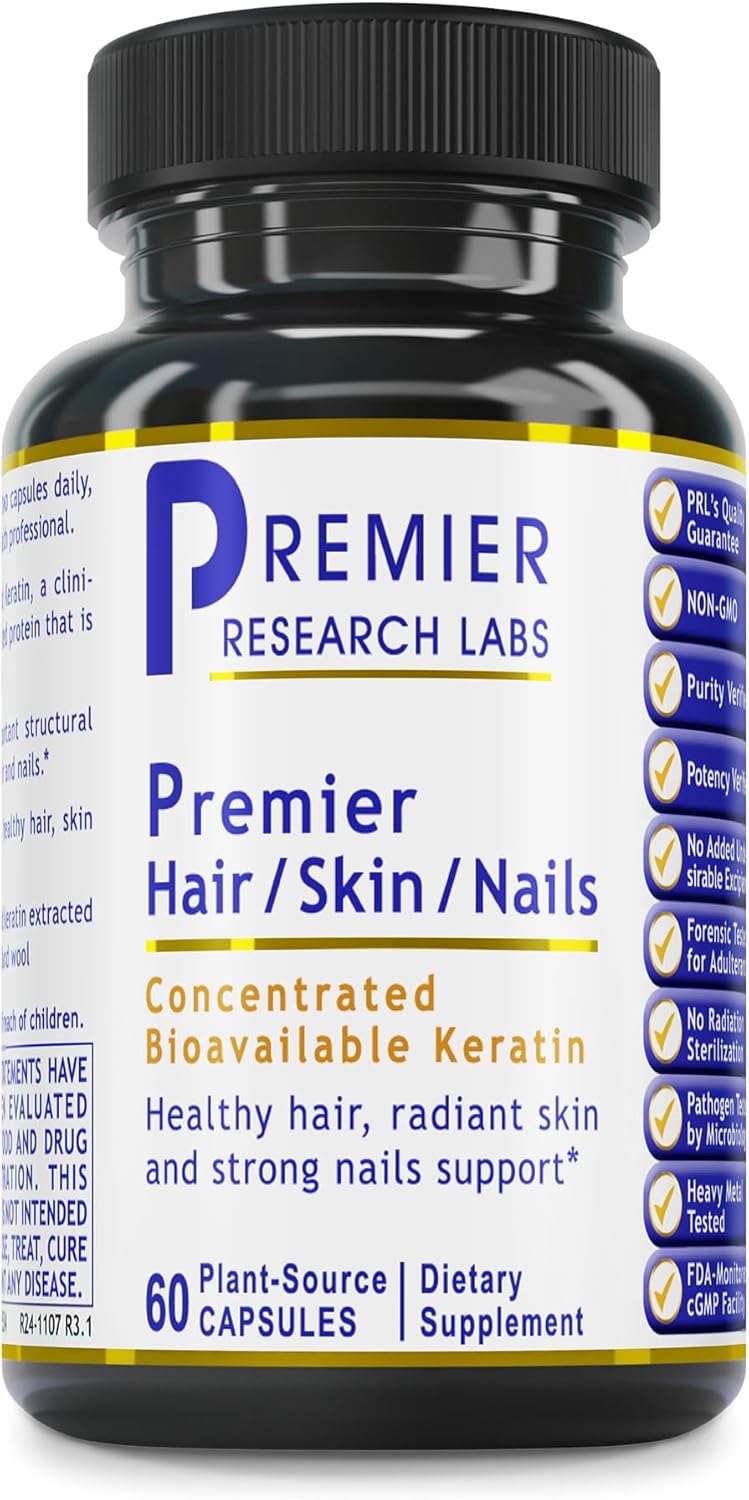 Premier Research Labs Complemento para Cabello, Piel y Uñas con Queratina, Calcio y Magnesio - 60 Cápsulas Vegetarianas
