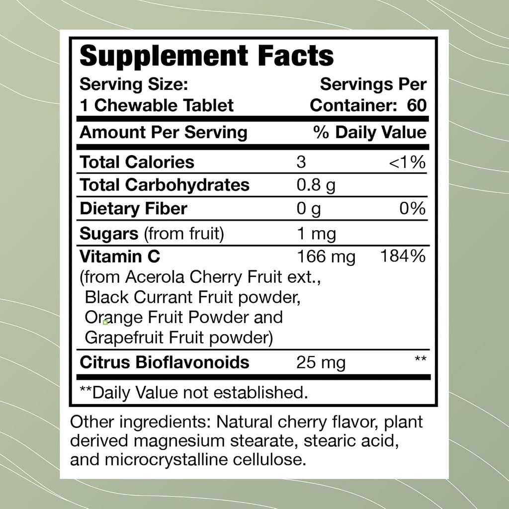 Optimal Health Systems Whole C Chewable | Whole Food Vitamin C with Acerola, Orange, and Blackcurrant + Bioflavonoids | 60 Tablets