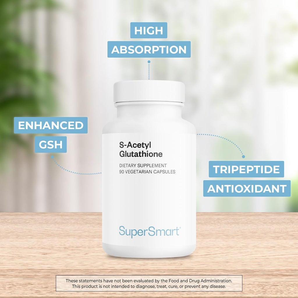 Supersmart S-Acetyl Glutathione 300mg/day (High Absorption) - Stable form of L-Glutathione Tripeptide - GSH Supplement | Non-GMO & Gluten Free - 90 Vegetable Capsules