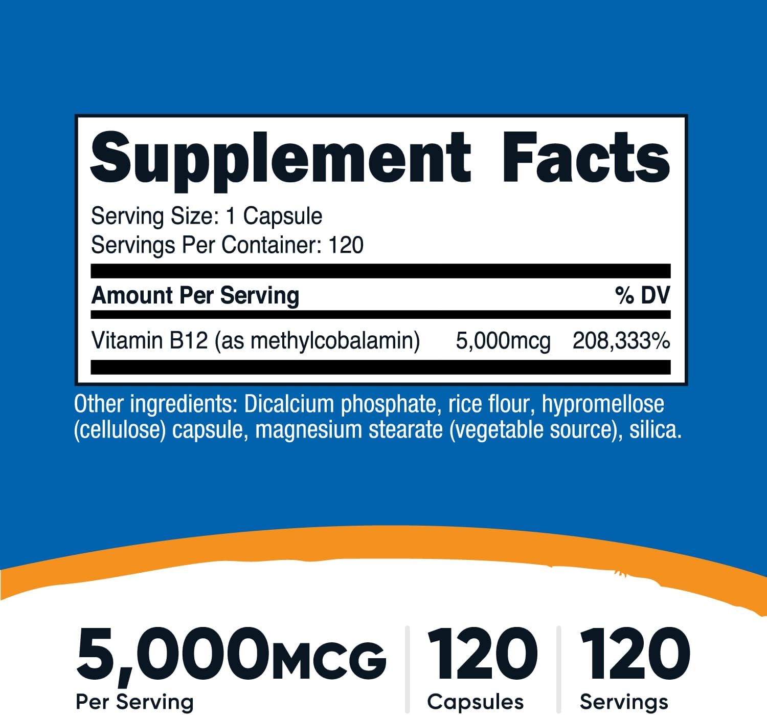 Nutricost Vitamina B12 (Metilcobalamina) 5000mcg, 120 Cápsulas - Sin Gluten, No OGM, Cápsulas Vegetarianas