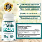 Max Absorption Vitamina D3 5000 UI + K2 MK-7 con BioPerine – 90 Cápsulas Vegetales