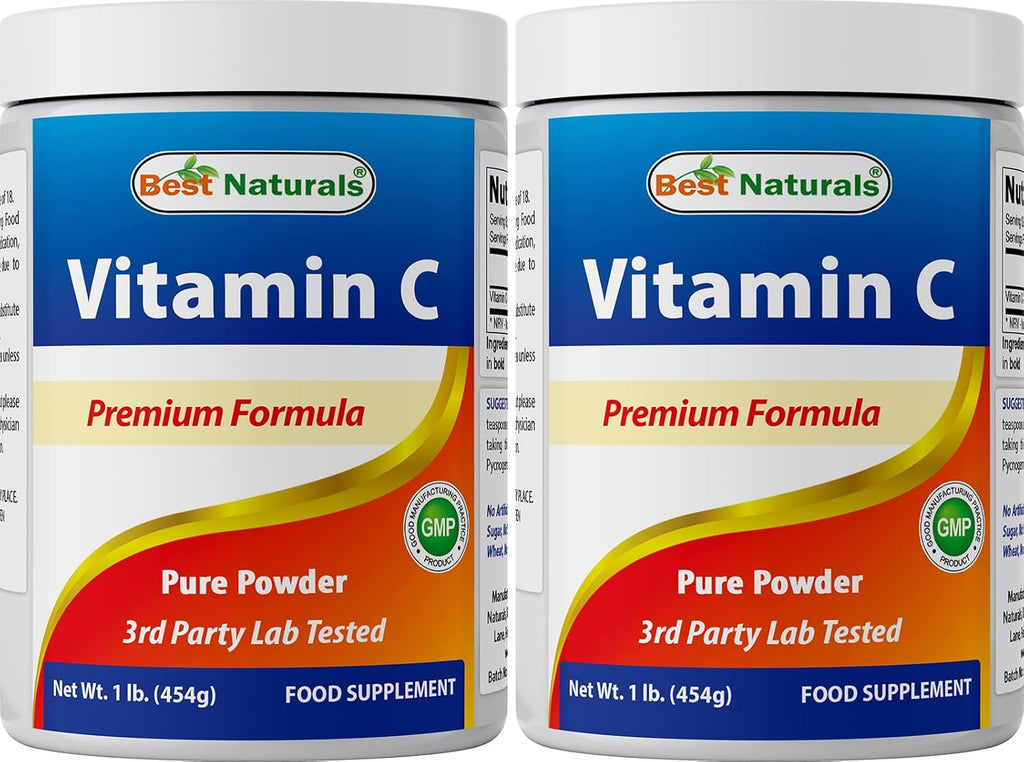 Best Naturals 100% Pure Vitamin C Powder Non-GMO 1 lb (454 g) - Ácido Ascórbico (Paquete de 2)