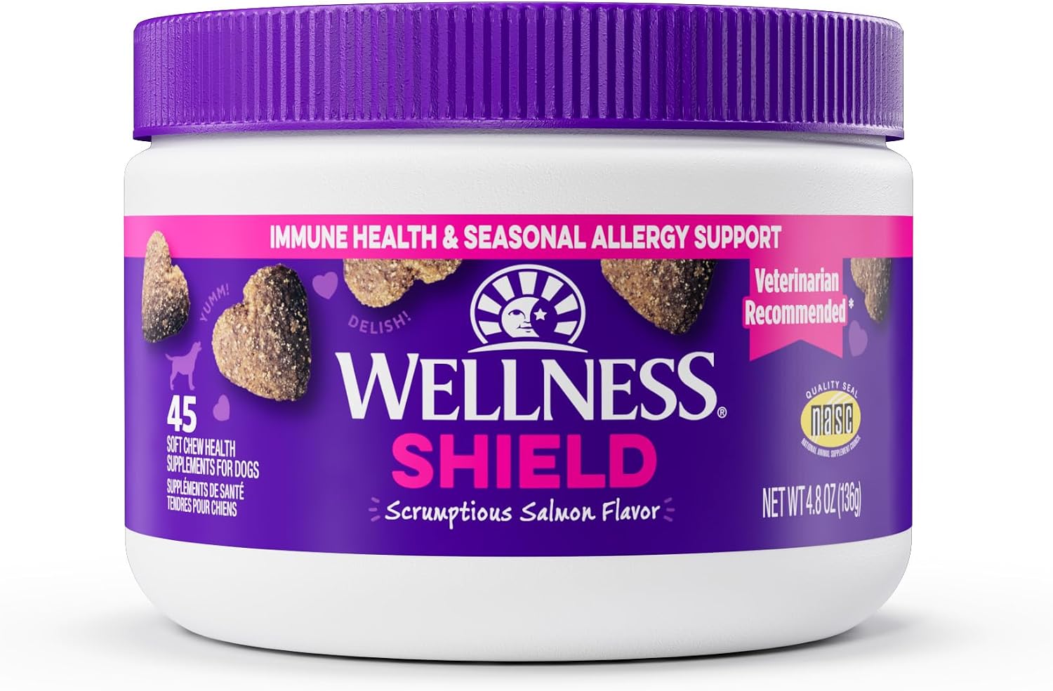 Wellness Salmon Flavored Soft Chew Immune & Allergy Supplements for Dogs, 45 Count