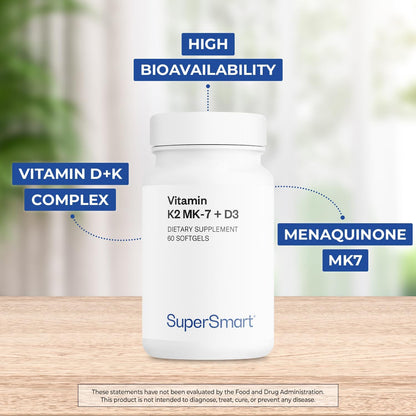 Supersmart Vitamina K2 MK-7 + Vitamina D3 – Forma de vitamina K2: La menaquinona MK-7 tiene una vida media más – Image 3