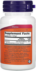 NOW Foods Vitamina D3 5.000 UI, Alta Potencia, 120 Cápsulas Blandas (Paquete de 3)