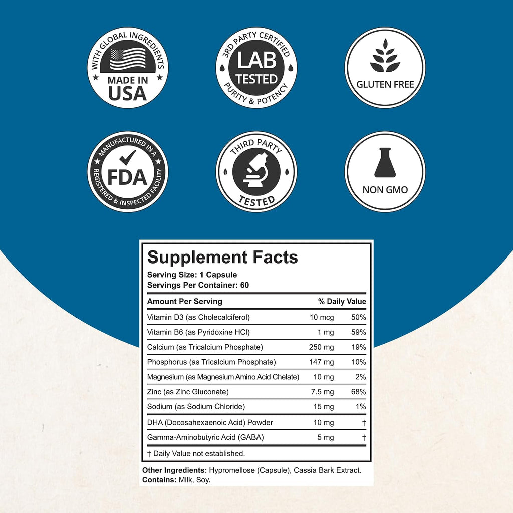NuBest Grow Power - Suplemento de Calcio, Magnesio, Vitamina D3, B6, Zinc, Fósforo y Multivitamínico para Huesos Fuertes y Salud General, Mayores de 10 Años | 60 Cápsulas | 1 Mes de Suministro